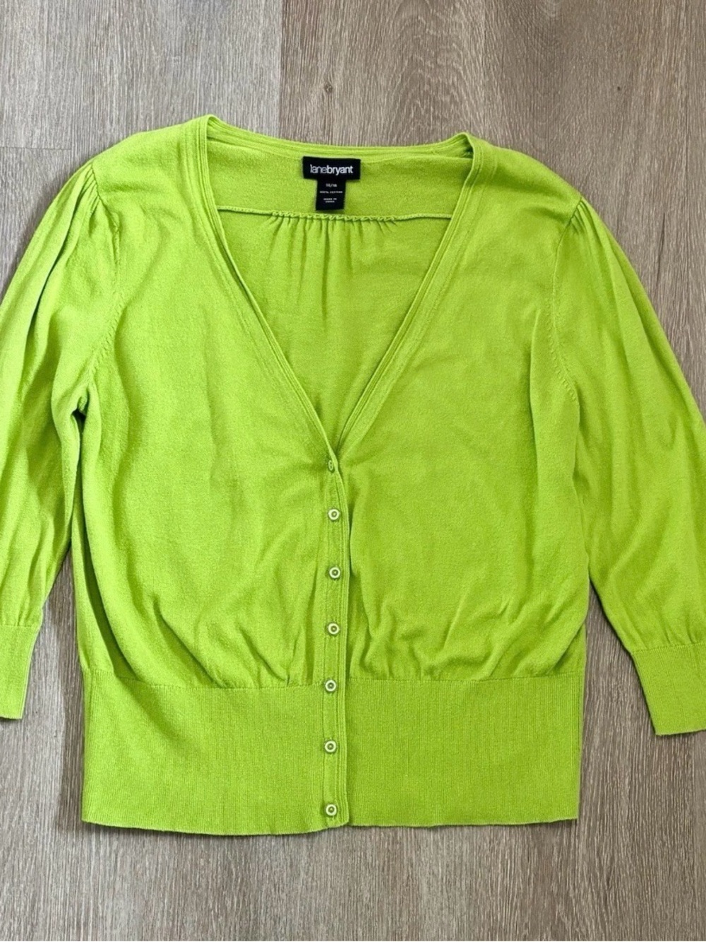 Lane Bryant Bright Lime Green V-Neck Button Cardigan